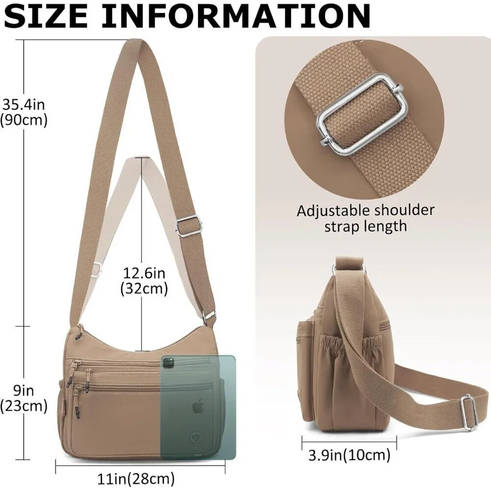 Women Shoulder Handbag Nylon Crossbody Purse Zipper Travel Organizer